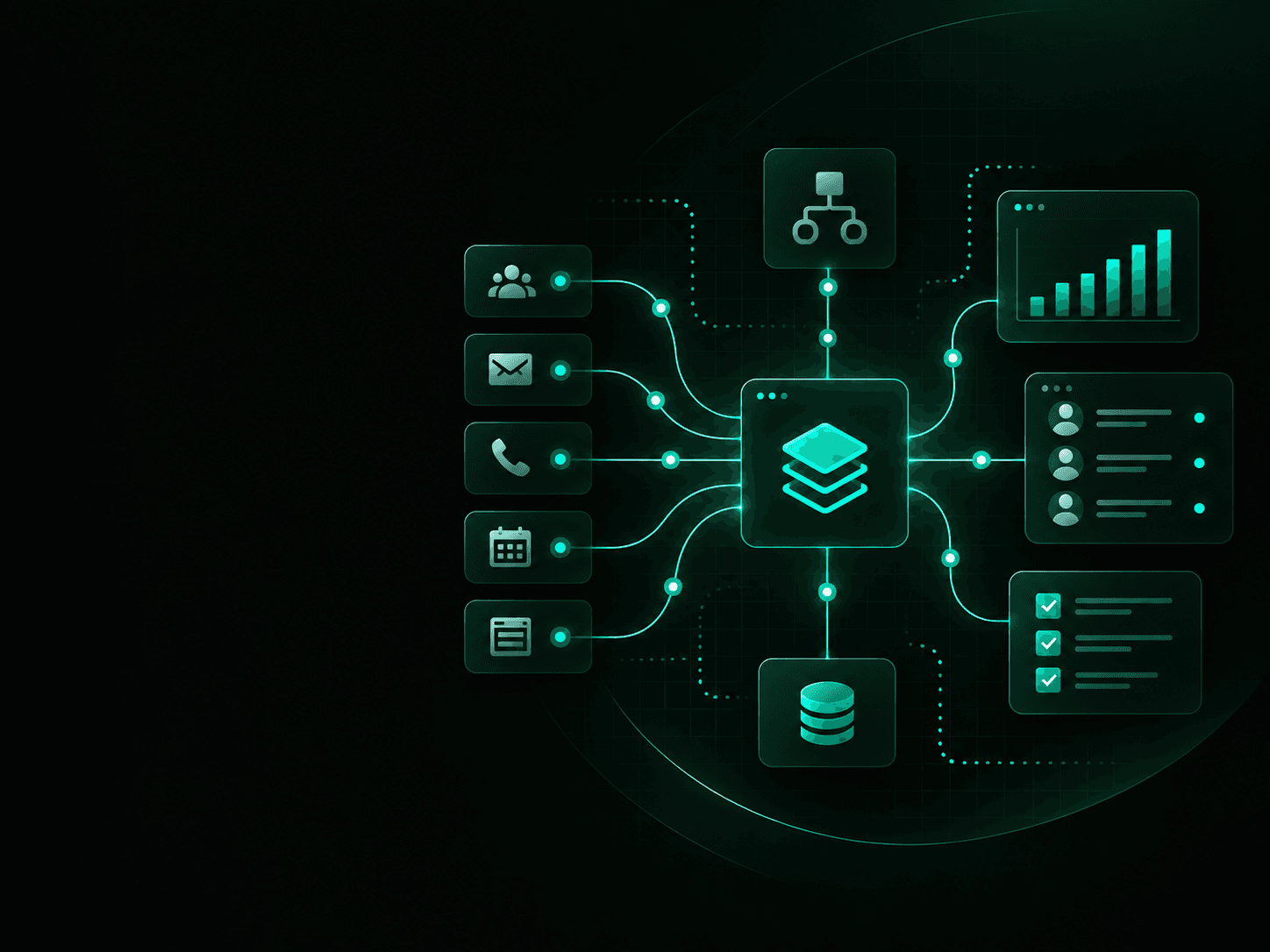 Web Inventix AI workflow connecting customer channels, automation, data and reporting
