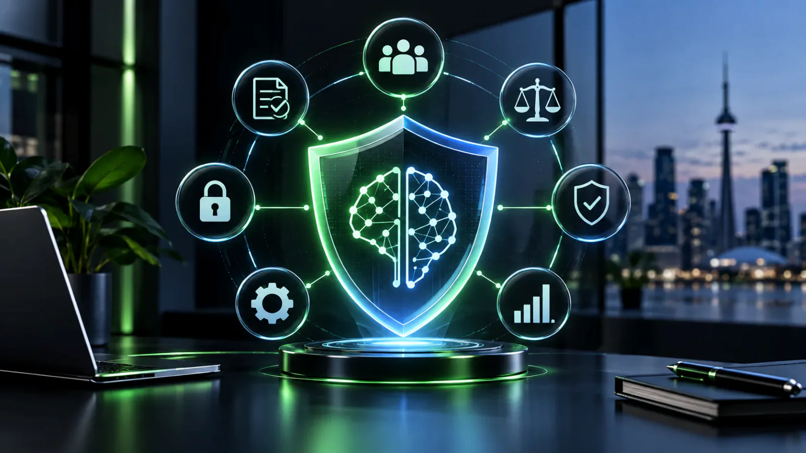 AI governance controls for business covering data, permissions, human review, testing and risk